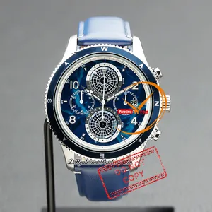 1858 U0125565 Géosphère Quartz Chronograph Mens Watch Arey Case bleu cadran en cuir Putetime stop -time stop -time reloj hombre montre homme ptmbl