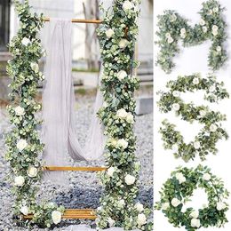 185 cm fleurs artificielles plantes fausse guirlande d'eucalyptus camélias soie rose vigne décoration fausse feuille florale suspendue pour mariage 2254D