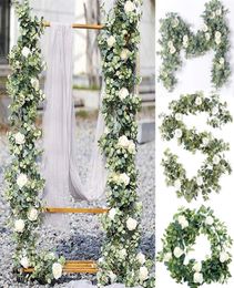 185 cm fleurs artificielles plantes fausse guirlande d'eucalyptus camélias soie rose vigne décoration fausse feuille florale suspendue pour mariage 25291712