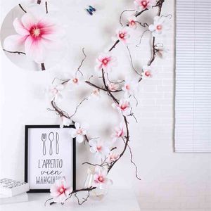 185 cm Artificielle Magnolia Soie Faux Fleur Haute Qualité Orchidée Mur Branches D'arbres Rotin s Vigne Décoration De Mariage 210831