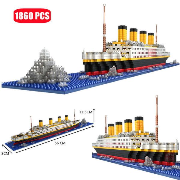 1860pcs Titanic RMS Cruise Boat y 780pcs Buques piratas modelo Micro Building Blocks Mini Bricks Nano Diy Kids Toys For Children Gifts