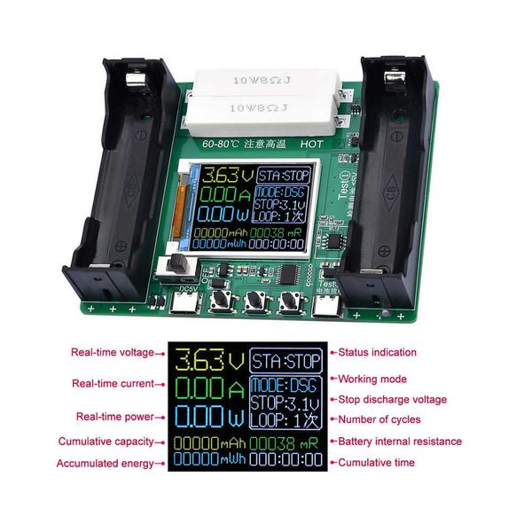 Módulo probador de capacidad de batería de litio 18650, alta precisión, tipo C, USB, LCD, pantalla Digital, voltaje, corriente, Detector de potencia