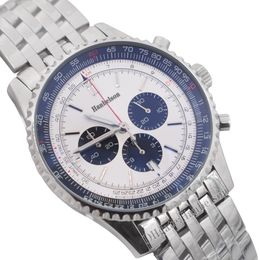 1884 Sportheren Bekijk Japan VK Quartz Chronograph Battery Steel Bracelet Luminous White Dial Multi-Function Menes Watches 46mm