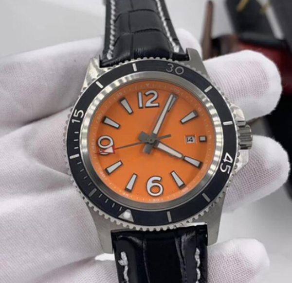 1884 Super-Ocean 46MM montres marque de luxe cadran orange lunette tournante en acier inoxydable bracelet en cuir mécanique automatique pour hommes montre lumineuse fastrack