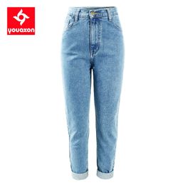 1886 youaxon katoen vintage hoge taille mama jeans vrouwen blauw zwart denim broek vriendje Jean femme voor vrouwen 210922