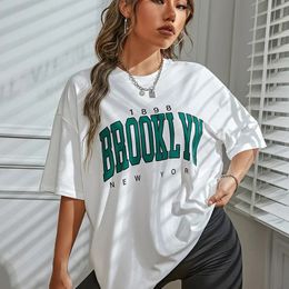 1898 Brooklyn Prit Women T -shirt York Letter Drop Schouder Otenized T -shirt Vintage eenvoudige kleding vrouwelijke top 240506
