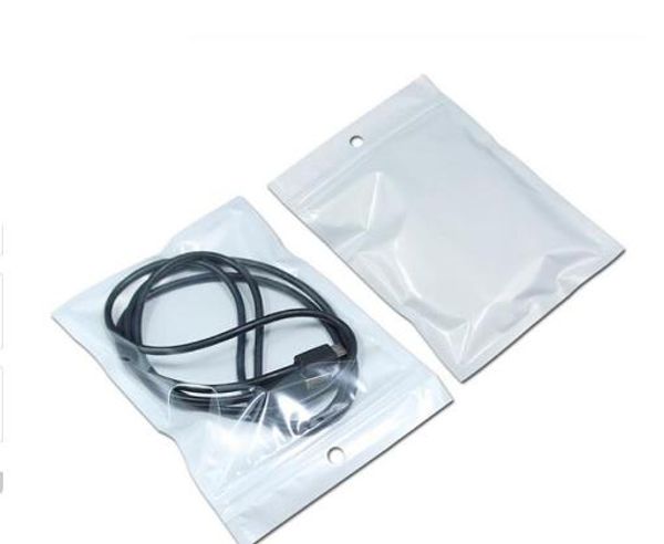 18cm * 10cm perle blanc fermeture éclair emballage sac en plastique pour écouteurs et câble USB sac de vente au détail pour étui de téléphone pour téléphone portable