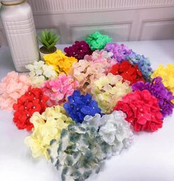 18cm 21Colors 50pcs Hortensia artificiel Hortensia Silk Flower Head for Wedding Wall Arch DIY Fond.