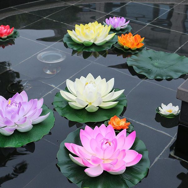 Fleur artificielle de Lotus flottante 18cm, décorations de fête de Mariage à domicile, nénuphar à faire soi-même, fausses plantes, décor d'étang de piscine