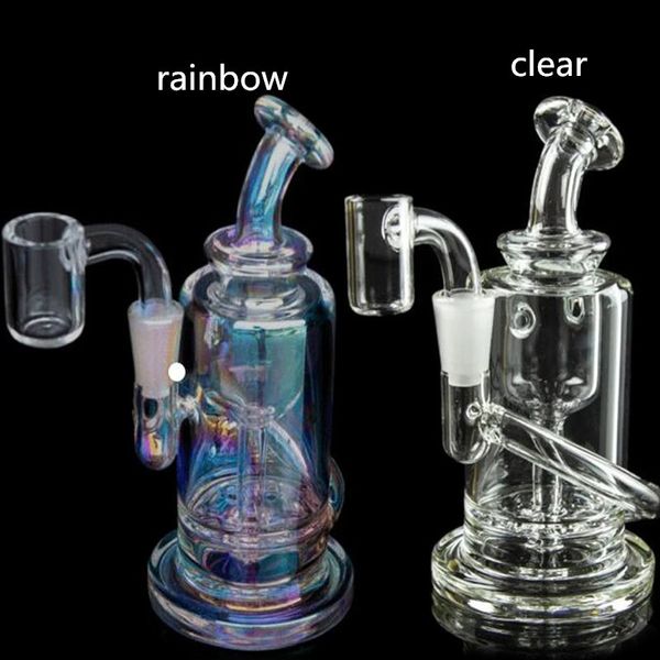 18cm Hauteur Recycler Plates-formes pétrolières Bubbler Hookahs Rainbow Glass Water Bongs Pipe à fumée avec 10mm banger