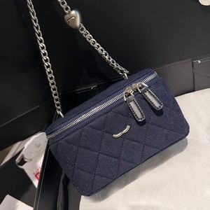 18CM Mini Denim Mujer Bolsa de cosméticos Cadena de amor ajustable Cartera de diseñador Monedero clásico con cremallera Embrague de noche Compras Titular de la tarjeta de viaje Maleta Cuerpo cruzado