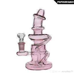 18cm Tall Pink Recycler Bong Hookahs Saml Glass Dab Rig Pipa de agua para fumar Lovely Bubbler tamaño de la junta 14.4mm PG5016N