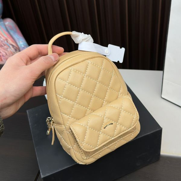 18 CM Tendencia Mini Mochila para mujer Hardware dorado Cadena vintage Bolso de cuero de caviar Embrague de noche Bolso de lujo Cartera de diseñador Monedero Titular de la tarjeta de viaje