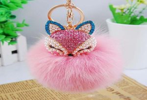 18Color mignon bling strass de renard rabbit de lapin ball y k keychain Car key chaîne Ring Pendant pour sac charme 91923477072754