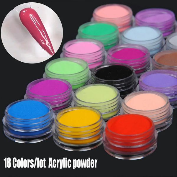 18Colorsset Powder en acrylique 3IN1Extendiondippingcarving Scultpure Crystal Powder 1 * Kit Nail Art Polymer Builder Manucure Dust 240509