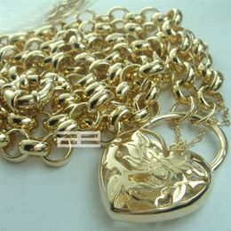 18CT 18K Gold Filled Heart Belcher Bolt Ring chaîne cadenas Collier solide N188275P