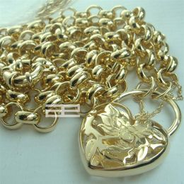 18CT 18K Gold Filled Heart Belcher Bolt Ring chaîne cadenas Collier solide N188304G