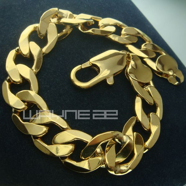 Bagues remplies d'or jaune 18 carats, chaîne gourmette pour hommes, bracelet solide, bijoux B149