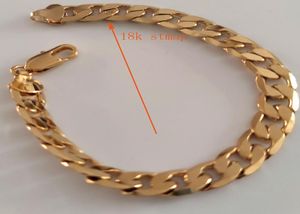 18CT Yellow Gol GF Heavy Miami Curb Cuban Cuban Link Chain Mens Bracelet Solide Généreuse bijoux 21CM3903302