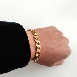 18ct gele vaste gouden afwerking Miami Curb Cuban Link Chain Heren Bracelet Echte dikke sieraden 8,3 inch zware Nice