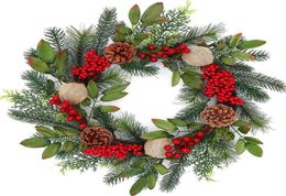 18in Couronne de Noël Porte de porte Decoration Avent Garland Berries Red Berries Evergreen Feuilles de jute de jute couronne de Noël bonne H10208457675