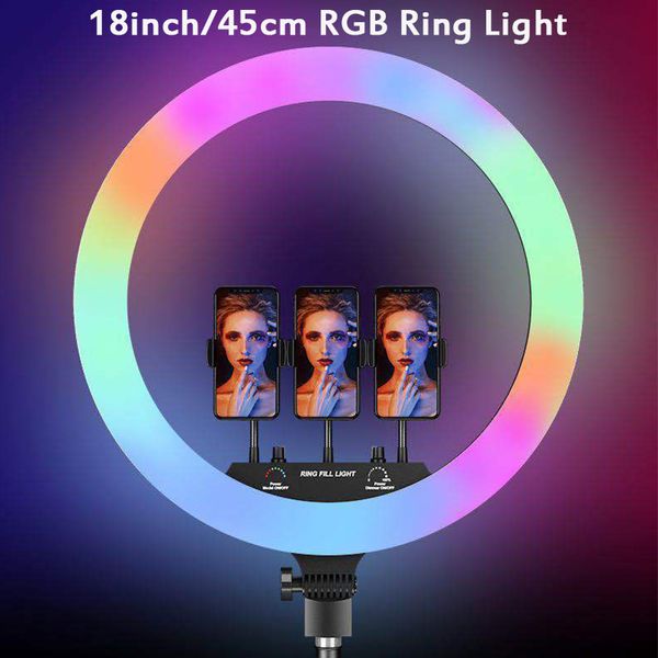 18 pouces 45 cm RGB Selfie LED anneau lumière trépied téléphone support de caméra coloré photographie lampe pour Youtube Tiktok vidéo Ringlight