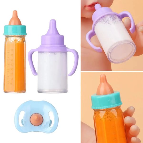 18inch Doll Magic Milk JUICE BOTTLES avec Pacificier Bibs Dollhouse Plastic Minpple Bottle Fit Born Dolls for Toys Accessories 240409