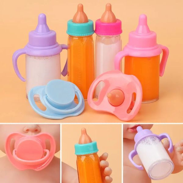 18 pouces poupées Magic Milk Juice Buteilles avec Bibs Pacificier Fit Born Dolls Plastic Minde Bottle Dollhouse Toys 240409