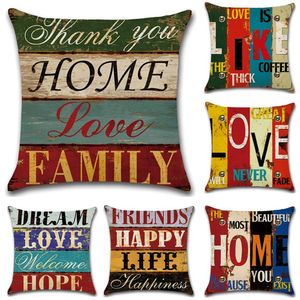 18 pouces maison housses de coussin taie d'oreiller impression simple face Vintage anglais lettre taie d'oreiller maison linge canapé personnalisable chambre DH0571