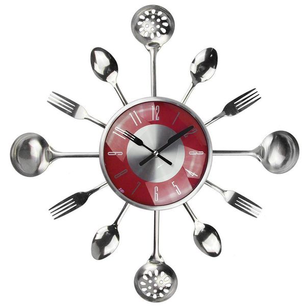 18 pouces grandes horloges murales décoratives Saat cuillère en métal fourchette cuisine horloge murale couverts Design créatif décor à la maison Relogio De Pared