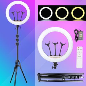 18 pouces LED Selfie Anneau Lumière 45 cm Photographie éclairage Avec 1.9 m Trépied Photo Studio Caméra Téléphone Ringlight Pour Youtube VK Vidéo