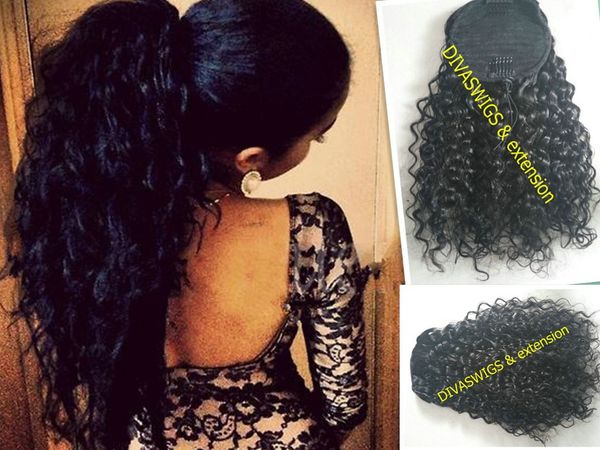 Cheveux vierges élégants afro crépus bouclés queue de cheval de cheveux humains pour les femmes noires, crépus bouclés cordon de serrage queue de cheval clip dans l'extension de cheveux