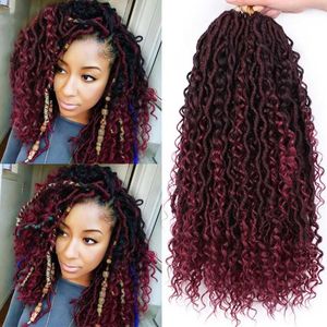 18 pulgadas pre looped Goddess Faux Locs Curly Crochet Braid Bohemio Extensiones de cabello suave para mujeres afro Extensiones para mujeres negras fábrica