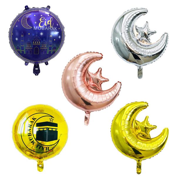 18 pouces rond Eid Mubarak feuille ballons Hajj Mubarak décorations étoile lune hélium ballon Ramadan Kareem Eids Al-Fitr fournitures
