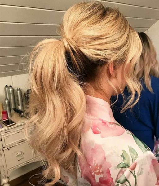 18Inch Wavy Wrap Ponytail Extensions Cheveux Humains Balayage Miel Bleach Blonde Highlight Remy Extensions De Cheveux Queue De Cheval Pour Les Femmes 100g-140g