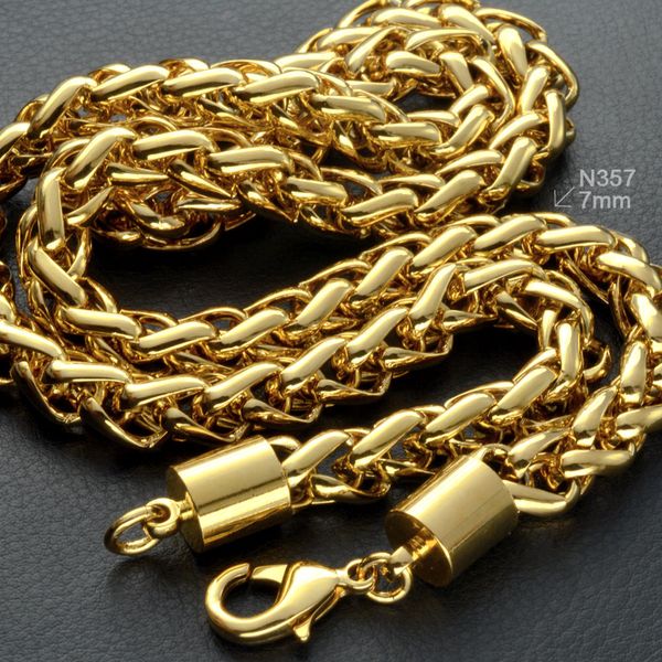 18K 18CT Gold Filled Hommes Tissé 50 60 70cm Longueur Collier Chaîne Lourde (7MM)