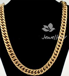 18k 18ct Gold GF 10 mm brede stoepschakel Ketting Heren Dames ketting 24 "S21A 100GRAM