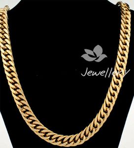 18K 18CT GOLD GF 10MM Wide Curb LINK Chain Mens Womens NECKLACE 24