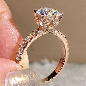 18K Au750 Or Rose Femmes Bague Diamants 1 2 3 4 5 Carat Ronde Embrasser Fête De Mariage Fiançailles Anniversaire Anneau 220816