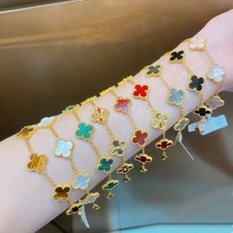 Pulsera de 18 quilates Pulsera clásica de diseño de trébol de 4/cuatro hojas Blanco Rojo Azul Ágata Concha Pulseras con dijes de nácar Chapado en oro Boda Mujer Joyería de moda