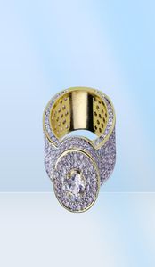 18K Cluster Gold Planted Cut Cz Crystal Hip Hop Iced Out Rings for Men Women Bling Bling Ring3636989