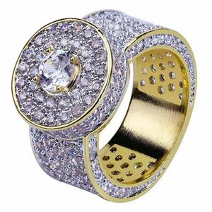 18K Cluster Or Planté Coupe CZ Cristal Hip Hop Glacé Anneaux pour Hommes Femmes Bling Bling Ring3049