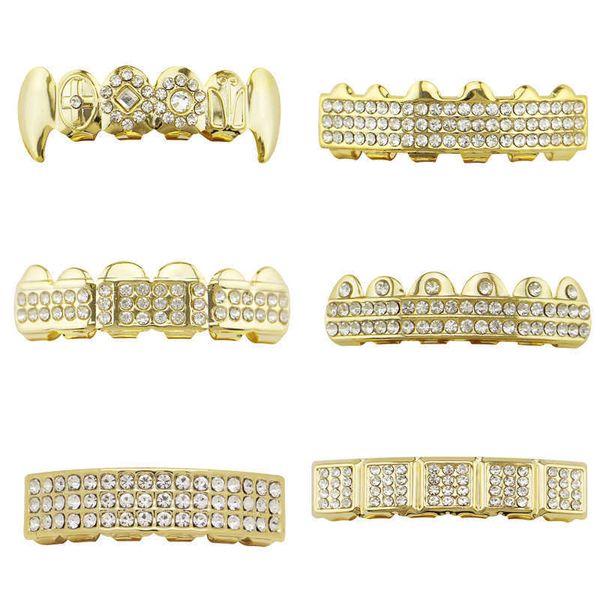 18K Diamond en diamant incrusté en or pavé-hop Braces Vampire Fangs Tigre dents Tigre Métal Halloween Dentures pour les hommes et les femmes