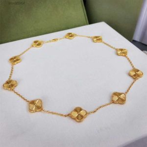 18k Mode Agaat Klavertje Vier Ketting Lange Tien 10 Bloemen Hanger Parelmoer voor Vrouwen Meisje Valentijnsdag Moeders Ontwerper0gij{category}