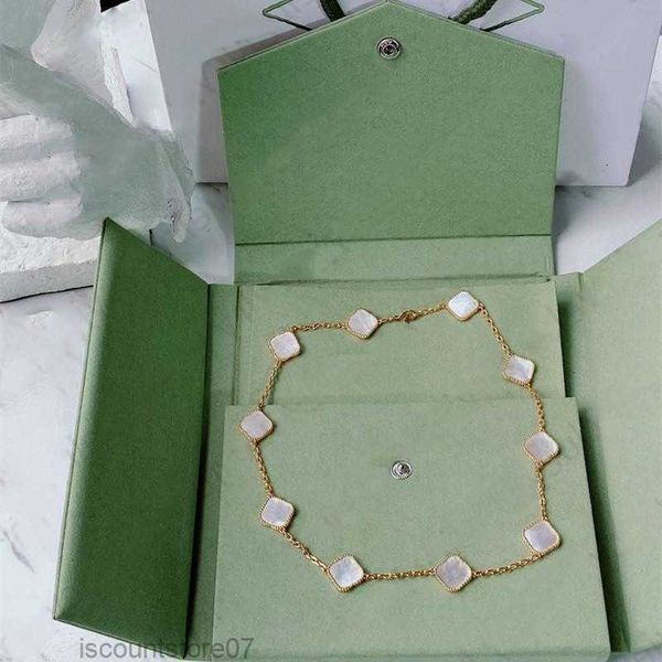 18K Fashion Classic Pendant Colliers Agate Four Leaf Clover Collier Long Ten Fleurs Bijoux de nacre pour Girl Valentines Designer Ornements en gros