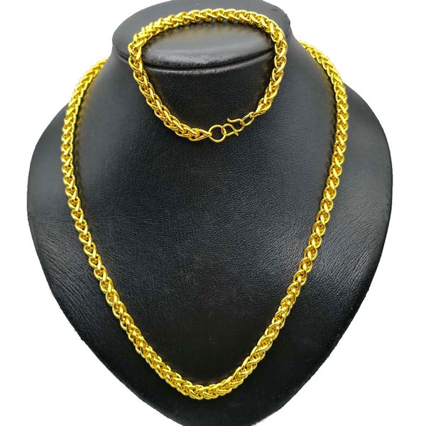 Collier doré 18 carats pour homme, ensemble de bracelets et de quille de tyran, collier en os de serpent de 6mm, 55cm