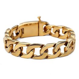 Bracelet en acier inoxydable 316L, or 18 carats, maillons cubains de 15mm, longueur de 22CM, pour hommes et femmes, mouvement de Fitness, 278f