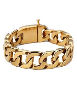 Bracelet en acier en acier 18K Gold 316L Bracelettes de liaison cubaine 15 mm Bracelet de mouvement de fitness de 22 cm de longueur