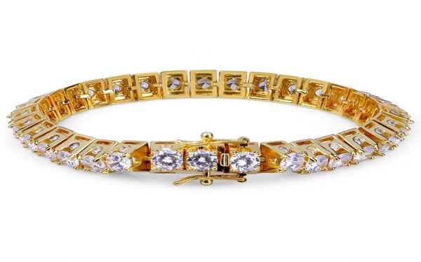 18 quilates chapado en oro y oro blanco Hiphop CZ Zirconia Diseñador Pulsera de tenis Princesa Cadenas de muñeca de diamantes para hombres Hip Hop Rapero Je9192829