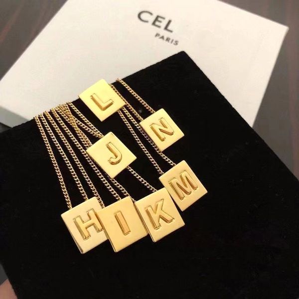 18 carats bloc d'or designer pendentif colliers femmes filles marque de luxe chaîne à maillons ras du cou lettres carrées géométrie collier joli bijoux en gros nom de marque